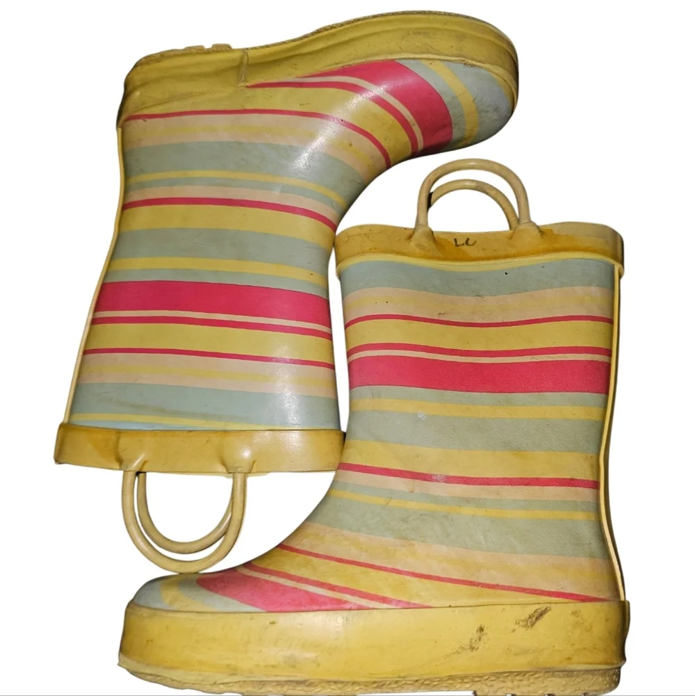 Girls' Yellow Multi-Stripe Rain Boots